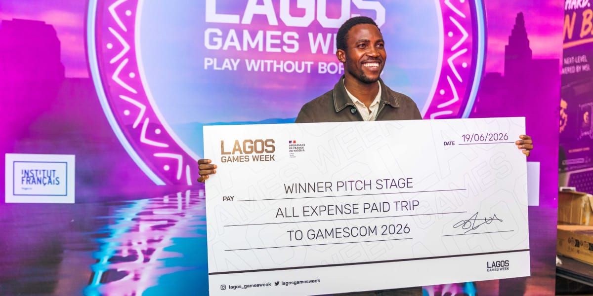 CodeBox Games holding the Lagos Games Week Pitch Stage winner prize